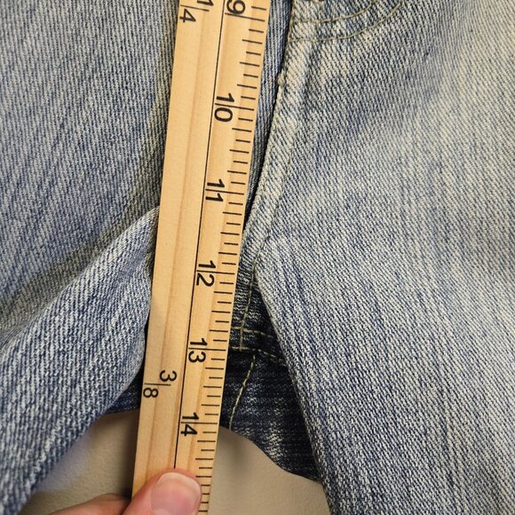 Raw Blue Y2K 2000s Men's 32x32 Denim Jeans Distressed Bleach Wash Flap Pockets - Picture 9 of 12